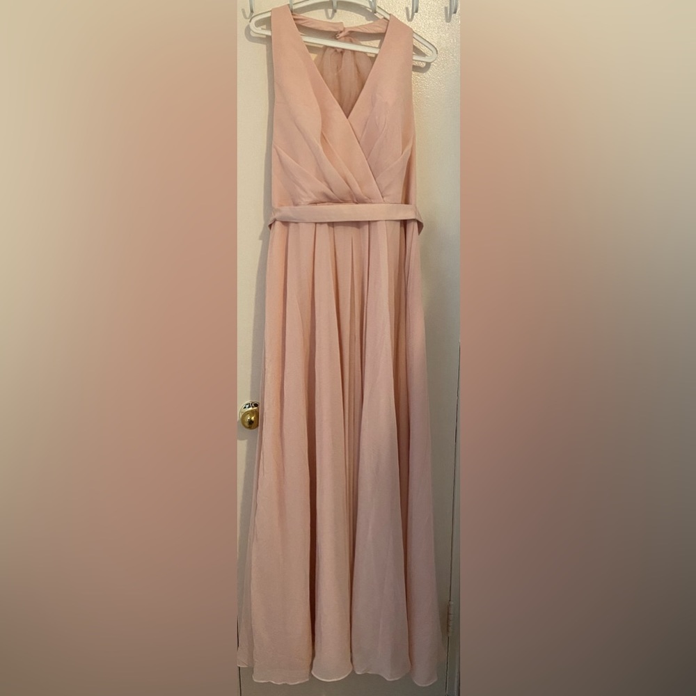 NWT White by Vera Wang Chiffon Halter Dress, Tulle Bow Blush‎ Sz 14 - Picture 3 of 13
